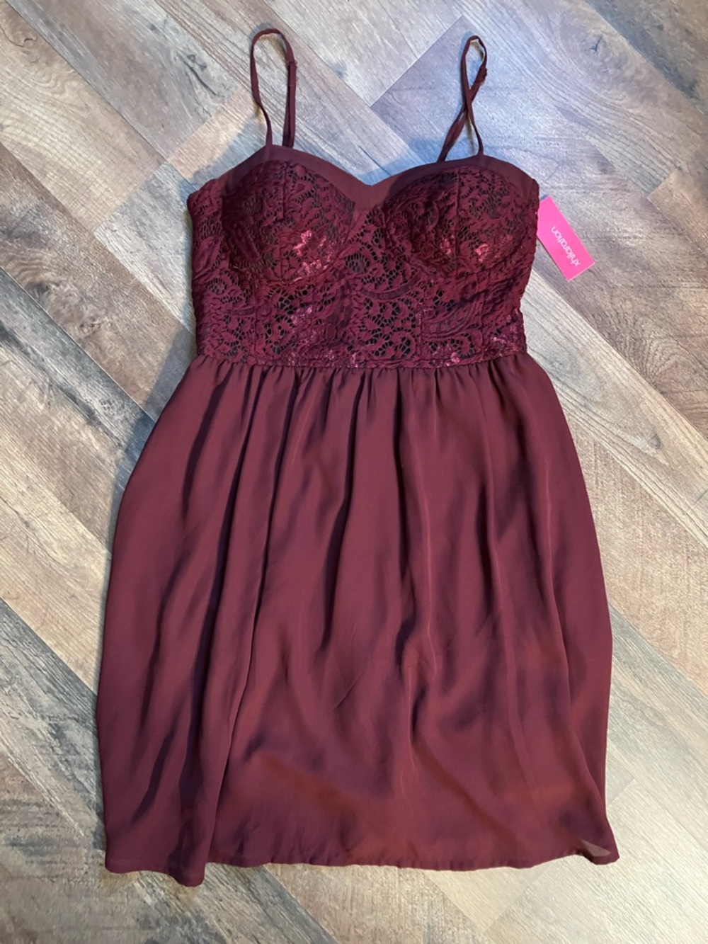 Burgundy Lace Bust Mini Dress by Xhilleration